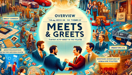 DALL·E 2024 02 01 21.05.06 An Engaging Collage That Summarizes The Themes Of All Five Articles On Meet & Greets In The Theater World. The Image Combines Elements From Each Topic